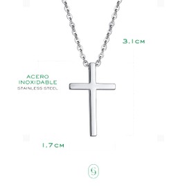 Clepsidra® Collar hombre con cruz. Accesorios para hombre de acero inoxidable. Joyeria y accesorios. Collar con diseño elegante. Cadena hombre uso diario. Joyeria hombre. Necklace men. Jewerly (1 Pieza - Plateado)