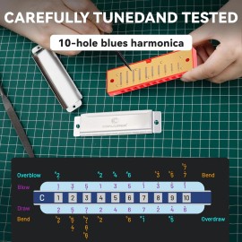 CONJURER 10 Hole Diatonic Harmonica Metal Mouth Organ C Key Beginner Blues Harp with Case