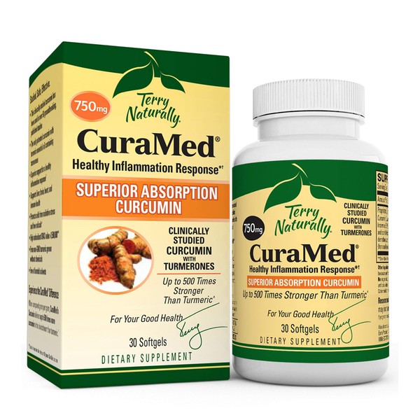 Terry Naturally CuraMed 750 mg - 30 Softgels - Superior Absorption BCM-95 Curcumin Supplement with Turmeric, Promotes Healthy Inflammation Response - Non-GMO, Gluten-Free, Halal - 30 Servings
