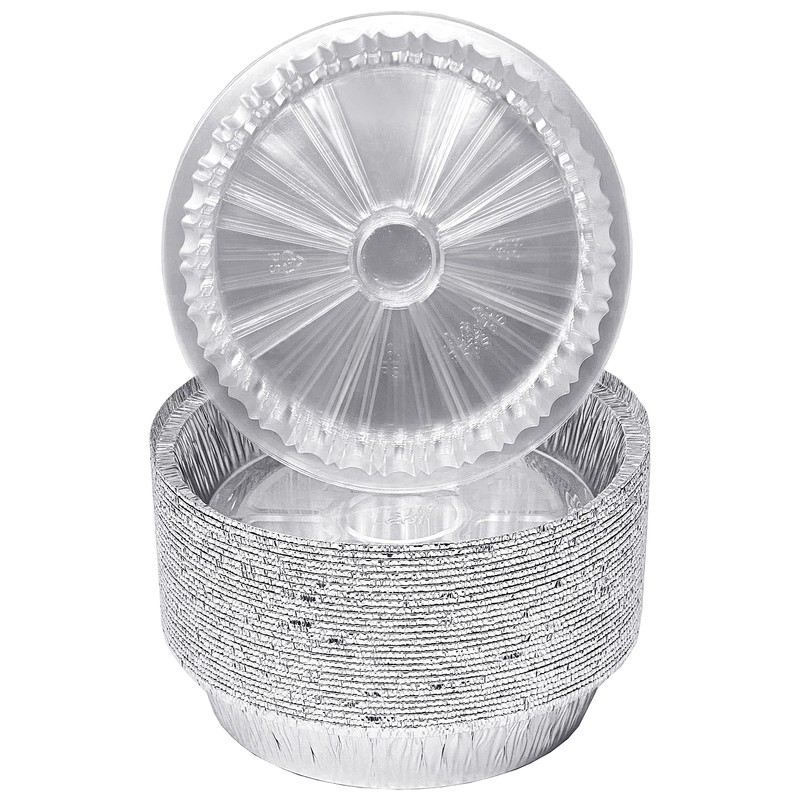 (40 Pack) Premium 6-Inch Round Foil Pans with Plastic Dome