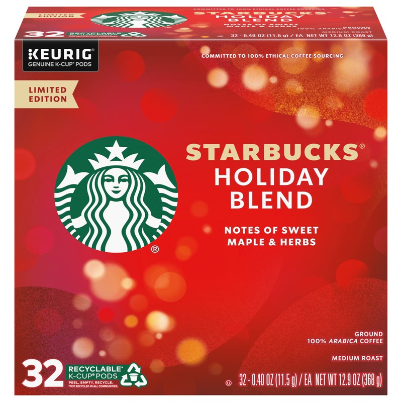 Starbucks Coffee K-Cup Pods, Holiday Blend, Medium Roast with Notes