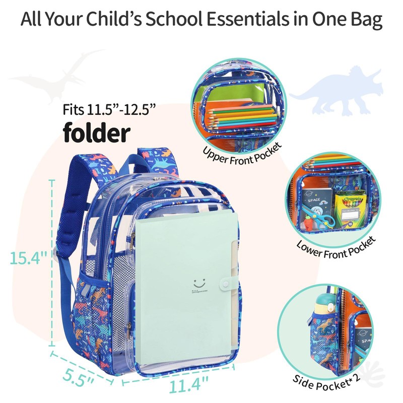 BrainyBees Clear Backpack for Boys - 15 Inch Heavy Duty