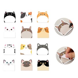 12Pcs Cartoon Animal Sticky Note Pad Sticky Note Unlined Pocket Memo Pad Cats Note Paper Ashesive 30 Sheets/Pad