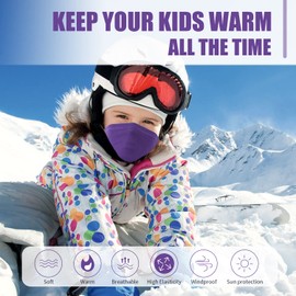 HEGCOIIE Winter Neck Warmer Snoods for Kids,Fleece Windproof Neck Gaiter Face Covering Mask Multifunctional Neck Scarf for Boys and Girls Outdoor Sports (Purple)