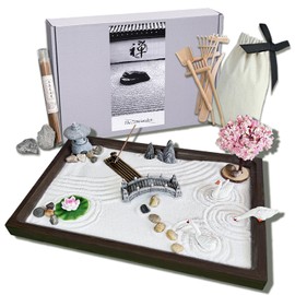 SRAYW Zen Garden Kit for Desk Decor. 11x7.5'' Beautiful Japanese Mini Zen Garden Meditation Gifts Set for Home,Office Desk＆Meditation Room.6 Tools ＆ 18 Accessories. Zen Sand Tray Therapy