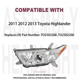 2PCS Headlights Assembly For 2011 2012 2013 Toyota Highlander SE Base Limited For 2013 Highlander Plus Replacement Headlamps Chrome housing Amber Reflector Driver and Passenger side