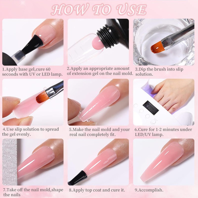 Poly Gel Nail Kit,3 Colors Pink Nude Nail Gel Set