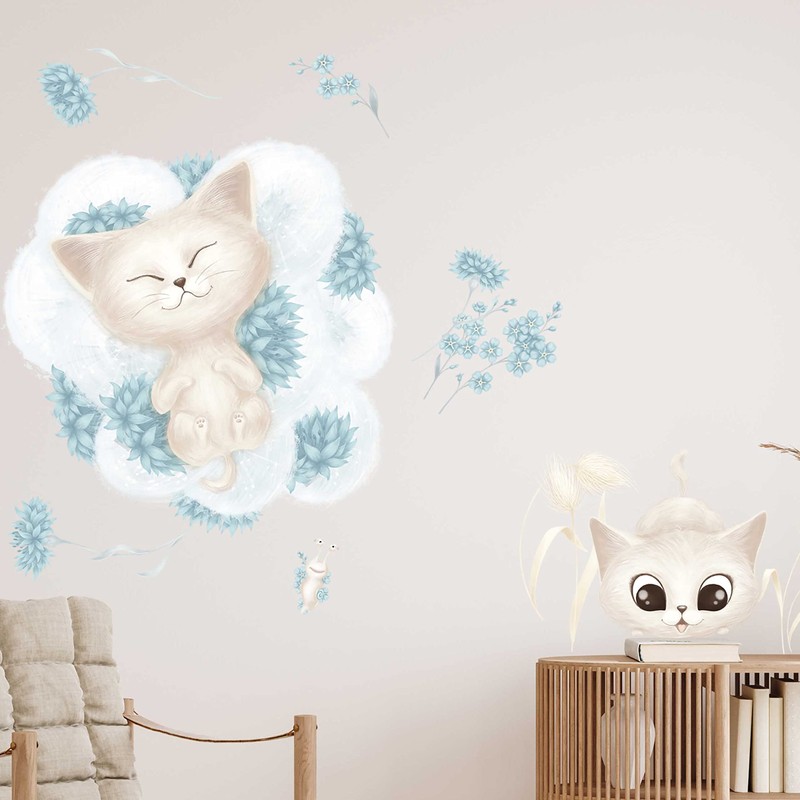WANDKIND V375 Cuddly Cat Wall Sticker for Children's Room Hand-Drawn