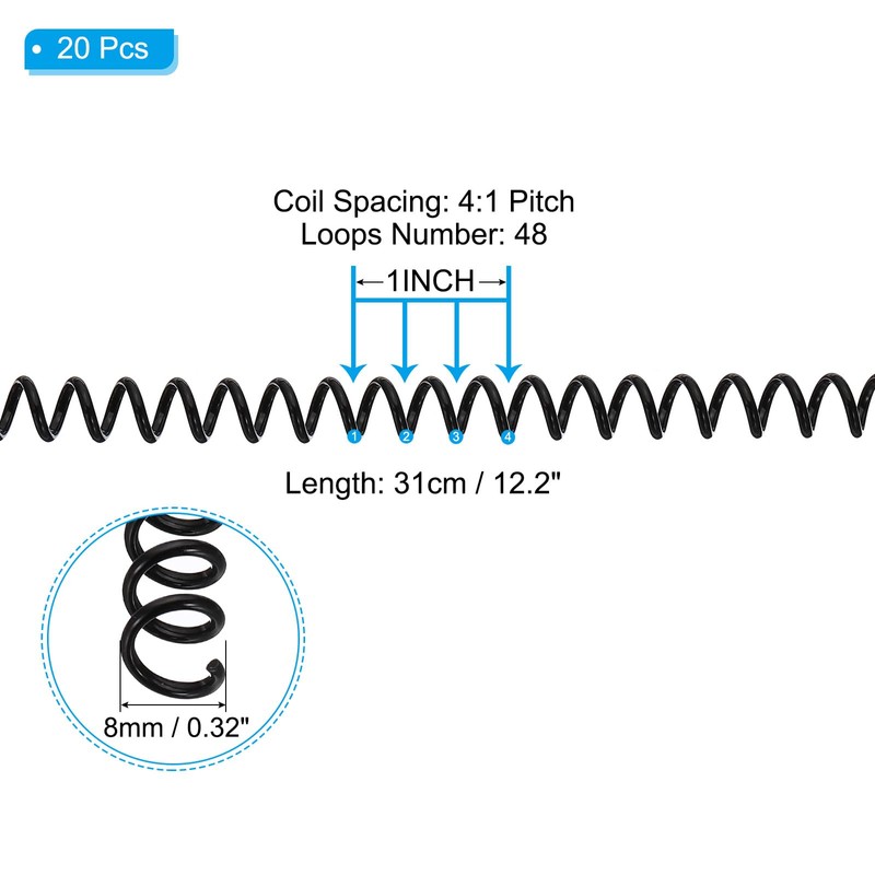 PATIKIL 8mm(5/16") Plastic Spiral Binding Coils, 20 Pcs Binding Spirals