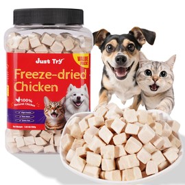 Just Try 7.05 oz Freeze Dried Chicken Cat & Dog Treats Food Topper Raw Single Ingredient High Protein Grain Free Healthy Dog Training Treats