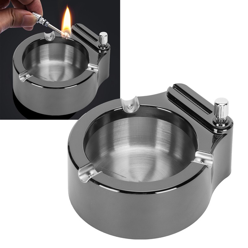 Stainless Steel Ashtray with Matches Lighter Function for Home Office