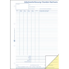 AVERY Zweckform 1773 Stunden-Nachweis (A4, selbstdurchschreibend, von Rechtsexperten geprüft, für Deutschland u. Österreich zur lückenlosen Arbeitszeiterfassung, 2x40 Blatt) weiß/gelb