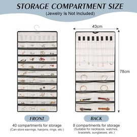 YZROHYI Jewellery Organiser for Hanging, Double-Sided, Necklace Storage, Hanging, Transparent, Jewellery Storage Wall, Hanging Jewellery Organiser, Storage Bag, Jewellery Wardrobe - White