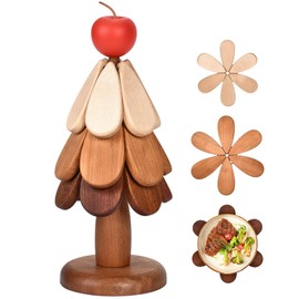 Wooden Tree Trivet Set - Tree Coasters & Trivets for Hot Dishes - Cork Trivets for Hot Pots and Pans - Tree Coasters & Trivets for Hot Dishes (Apple)
