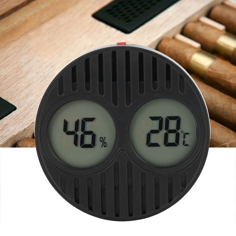 Round Hygrometer Thermometer ℃/℉ Digital Display High Accuracy Cigar Box