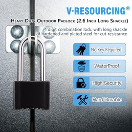 Heavy Duty Combination Lock,V-RESOURCING 4 Digit Resettable Combination Lock with 2.5 Inch Long Shackle,Suitable for Outdoor School, Gym,Backyard Fence, Hasps,Shed & Toolbox [2 Pack]