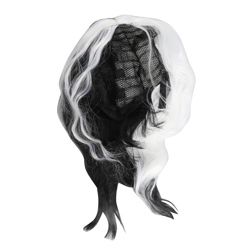 Black and White Short Wavy Wig Women Cosplay Party Shoulder