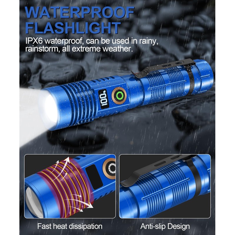 Rechargeable Flashlight High Lumens- Super Bright Magnetic Flash Light with