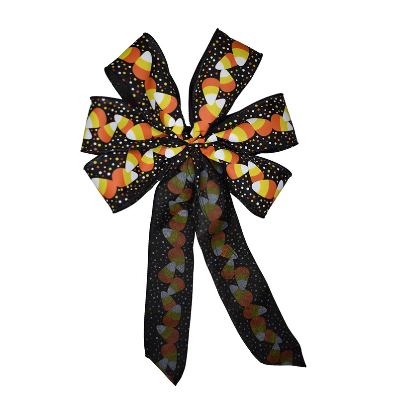 10" Candy Corn on Black Wired Wreath Bow
