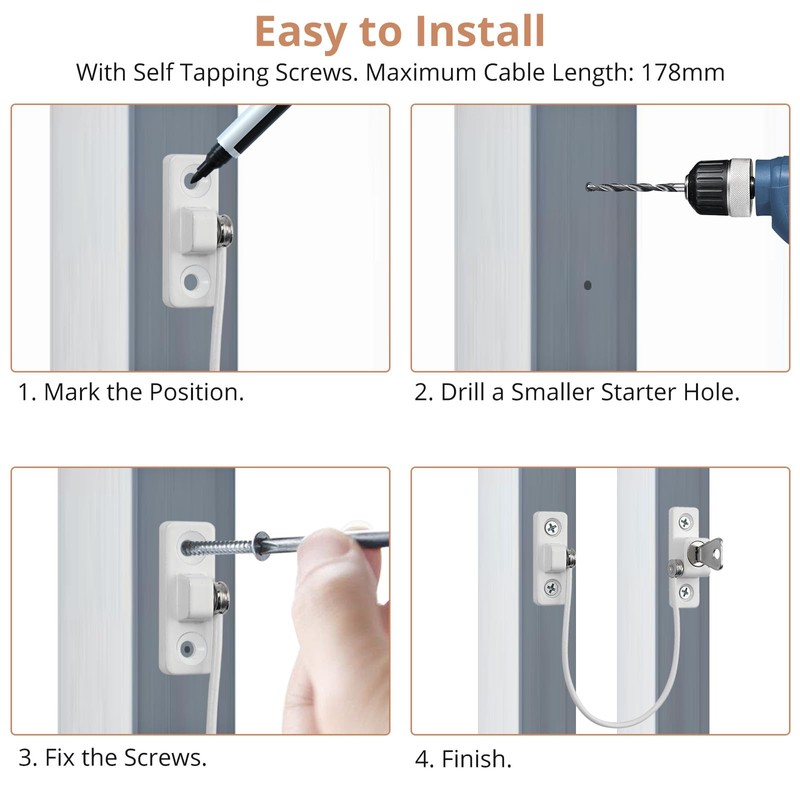 Kamtop 8 Pack Window Restrictor Locks, Childproof Cable Restrictor Lock