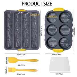 5 Pcs Silicone Baguette Baking Mold and Hamburger Bun Pan Set