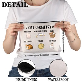 PWHAOO Cat Lover Gift Cat Geometry Makeup Bag Math Teacher Cosmetic Bag Cat Design Mathematician Gift (Cat Geometry M)