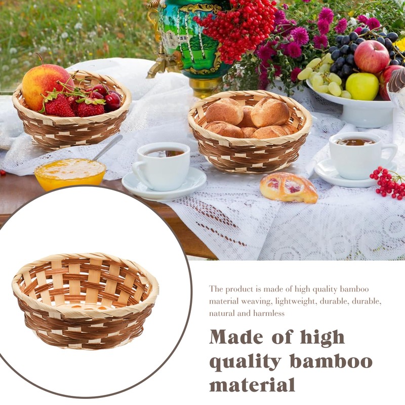 Bamboo Bread Basket, 10 Pcs Round Gift Baskets, 17cm Woven