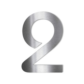 Metzler Stainless Steel House Number – Modern Design – Weatherproof and Easy to Clean – Bauhaus Font – Plug-In Dowel – Height 14 cm – Number 2