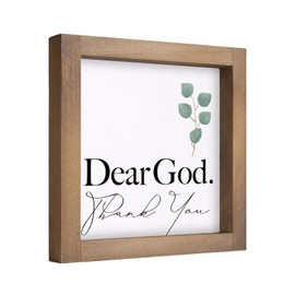Wooden Christian Decor, 6 Inch Dear God Thank You Wood Sign, Living Room Kitchen Office Table Shelf Desk Wall Rustic Farmhouse Decorations for Home