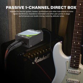 Bolanle Passive 1-Channel Direct Box DI for Guitar, Bass & Synths Hum Eliminator, Ground Loop Noise Reducer, Reamp Function XLR Balanced Output for Studio & Live Performance