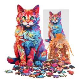 Wooden Puzzle Adult Cat Wooden Puzzle Animal Shape Puzzle Pieces, Creative Gifts for the Family Game Collection, with Gift Box, L