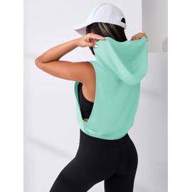 SweatyRocks Women's Sleeveless Workout Top Hooded Activewear Crop Tank Top Open Side Shirt for Athletic Exercise Running Mint Green L