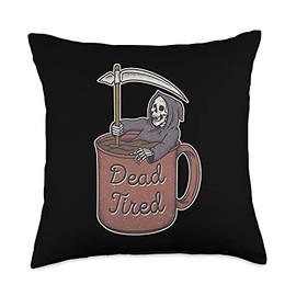 Smarty Pants Designs Dead Tired Skeleton Needs, Coffee Lover Throw Pillow, 18x18, Multicolor