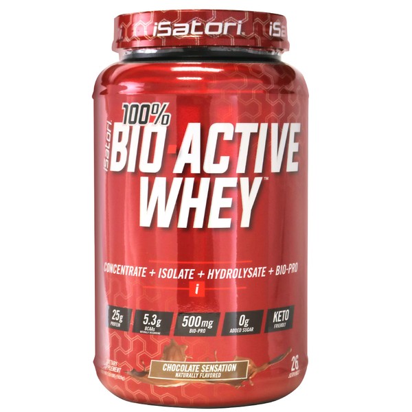 iSatori 100% Bio-Active Whey Protein Powder, Concentrate, Isolate and Hydrolysate - Bio-Gro, Bio Active Peptides, and BCAAs for Recovery 25G of Protein per Serving - Chocolate Sensation (26 Servings)