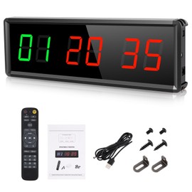 PELLOR Gym Timer, Gym Clock, LED Countdown Countdown Digital Wall Clock, Interval Timer With Stopwatch, Adjustable Brightness, Training Timer With Remote Control For Home Garage Outdoor