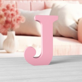 Aruatu 6 Inch Pink Wood Letters Unfinished Wood Letters for Wall Decor Decorative Standing Letters Large Letters for Wall Decoration for Craft Home Party Projects (J)