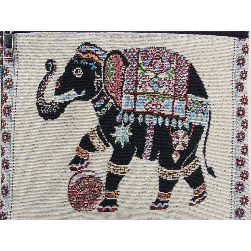 Asita Unisex Boho Cross Body Tapestry Elephant Bag, Beige, Medium