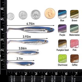 Dr.Fish Paddle Tail Swimbaits, Soft Fishing Lures for Bass Fishing, Freshwater Soft Plastic Baits Swim Shad Bait Minnow Lures Drop Shot 3.06 Inches Blue