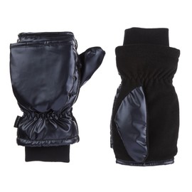 Isotoner Iridescent Sleekheat Women's Flip Top Mitten – Insulated, Water Repellent, Touchscreen, Plush Lining, Metallic Black, Large/X-Large