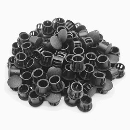 Alamic Hole Plugs 3/8" Plastic Flush Type Hole Plugs Snap in Locking Hole Tube Screw Caps Drilling Cover Plugs Fastener Covers for Kitchen Cabinet Furniture Black 100 Pack