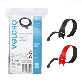 VELCRO ブランドケーブルタイ 100本パック - 8 x 1/2インチ 赤と黒 再利用可能なジップタイの代替品 ワンラップ 薄型 プレカットコード整理ストラップ オフィスや自宅用ワイヤー管理 VEL-30200-AMS ブラック/レッド