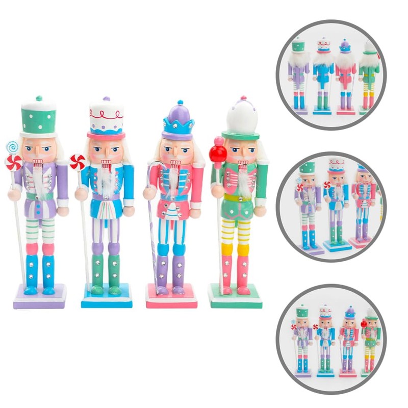 OUNONA 4-Piece Nutcracker Figurine Wooden Nutcracker Ornament Christmas Nutcracker Ornament
