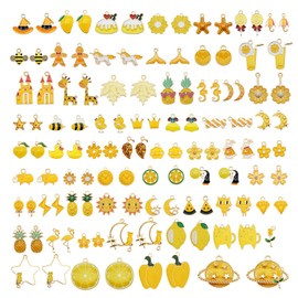 60pcs(30PAIRS) Assorted Gold Plated Enamel Dainty Dangle Pendants Charms Bulk for Earrings Jewelry Making Necklace Bracelet Craft Findings (Yellow Theme)