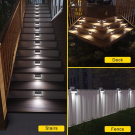 ROSHWEY Solar Lights Outdoor 6 Pack 30 LED Deck Lights Solar Powered Waterproof Outside Stair Light Fence Post Lamp Outdoor Decor for Patio Step Pool Yard Walkway, Cool White Light