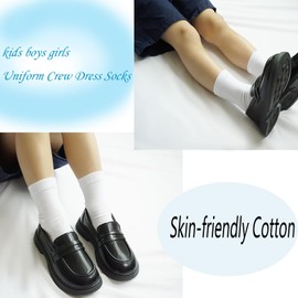 Prupoky Boys Dress Socks 3 Pairs Kids Boys Girls Crew Dress Sock Cotton Uniform Socks for Girls 02 White Small