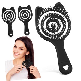 Gogogmee 3-piece Detangler Brush Set Scalp Massage Hair Brush Kitten Ear Design for Women Vented for Thick Hair Wet/dry Use Gentle on Hair