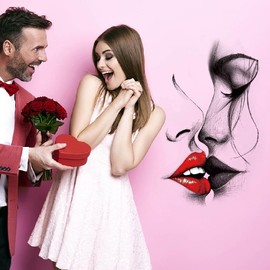 SUPERDANT Wall Sticker Kiss with Red Lips Kiss with Red Lips Wall Sticker for Valentine's Day Wall Sticker Large Wall Art Decor Vinyl Wall Sticker for Living Room Bedroom Wall Art Wall Picture