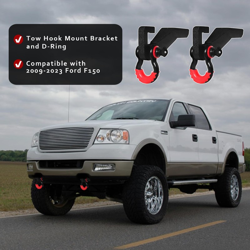 Front Tow Hook Mount Bracket and D-Ring Compatible with 2009-2023