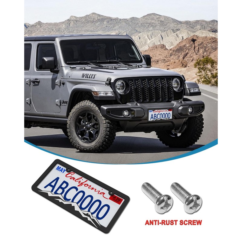 ZXFOOG Mountain License Plate Frames- Plastic Black Car Tag Holder