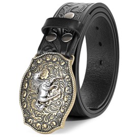 BELTROAD Western Leather Buckle Belt for Men Women Cowboy Cowgirl Leather Mens Belts for Jeans Embossed Men's Birthday Christmas Belts Gifts